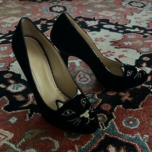 Charlotte Olympia black velvet cat pumps